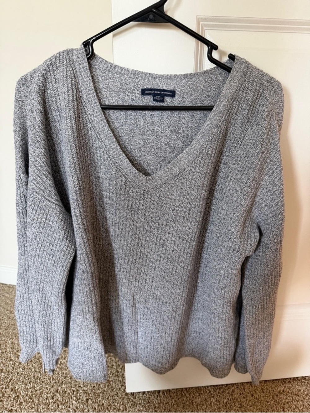 American Eagle Outfitters Light Heather Gray V-Neck Knit Sweater